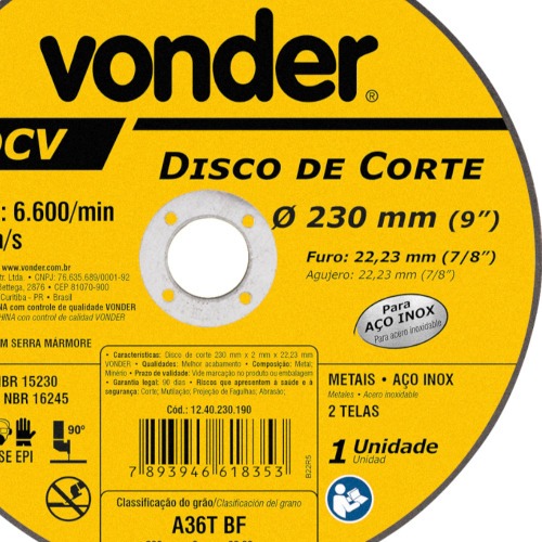 Disco de corte 230 x 2,0 x 22,23 mm 