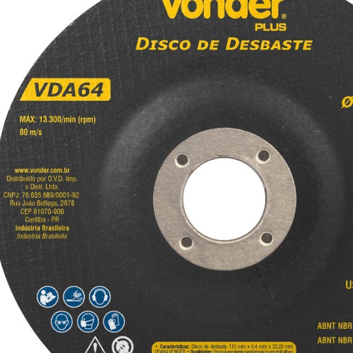 Disco de desbaste para metal 115 x 6,4 x 22,23 mm - VDA64 Disco de desbaste para metal 115 x 6,4 x 22,23 mm - VDA64