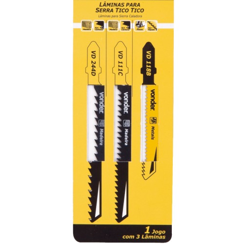 Jogo de lâminas de serra tico-tico com 3 peças encaixe tipo T Jogo de lâminas de serra tico-tico com 3 peças encaixe tipo T