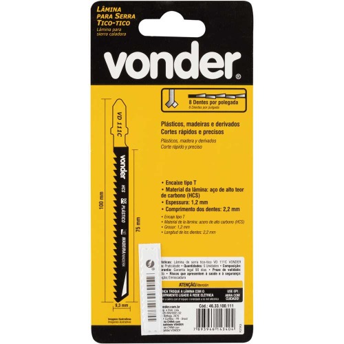 Jogo de lâminas para serra tico tico 100 mm 8 dentes com 5 peças - VD 111C Jogo de lâminas para serra tico tico 100 mm 8 dentes com 5 peças - VD 111C