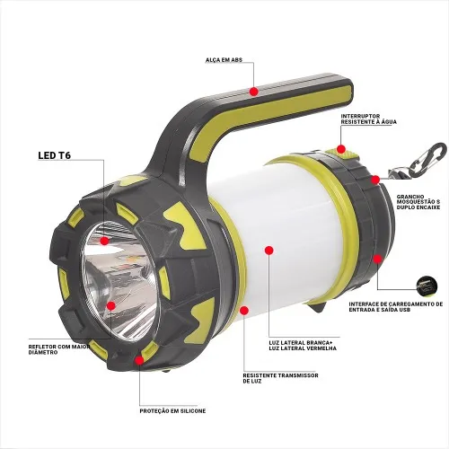 Lanterna holofote Led recarregável T6 - Explorer Delta
