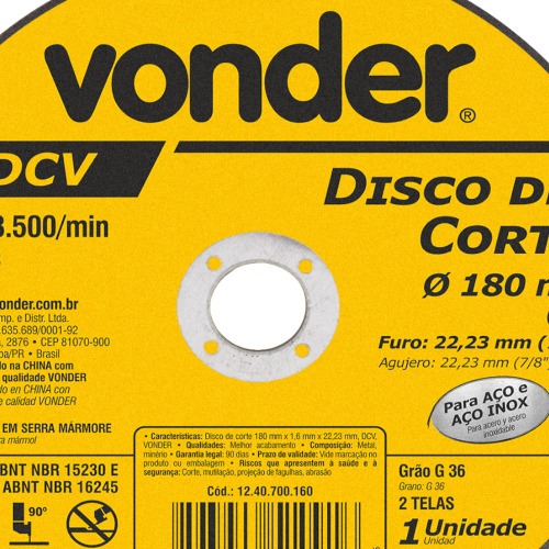 Disco de corte 180 x 1,6 x 22,23 mm Disco de corte 180 x 1,6 x 22,23 mm
