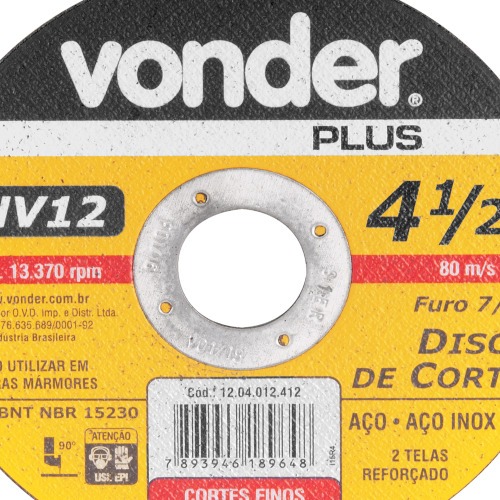 Disco de corte para metal e inox 115  x 1,6 x 22,23 mm - BNV12 