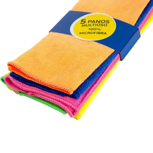 Pano multiuso em microfibra para limpeza 30 x 35 cm 5 peças - NVA460