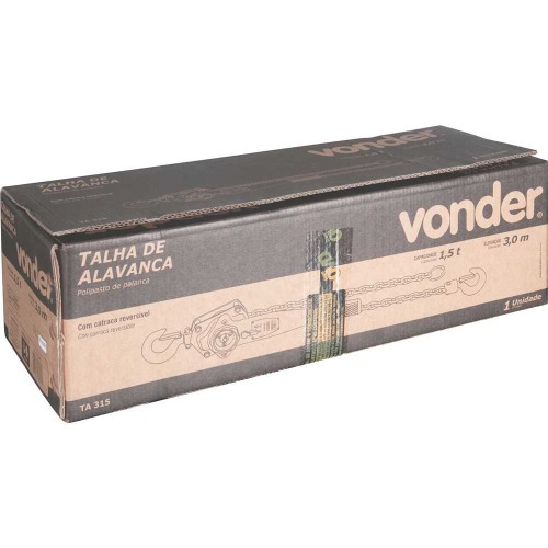 Talha manual de alavanca capacidade 1500 kg corrente de 3 m - TA-315 Talha manual de alavanca capacidade 1500 kg corrente de 3 m - TA-315