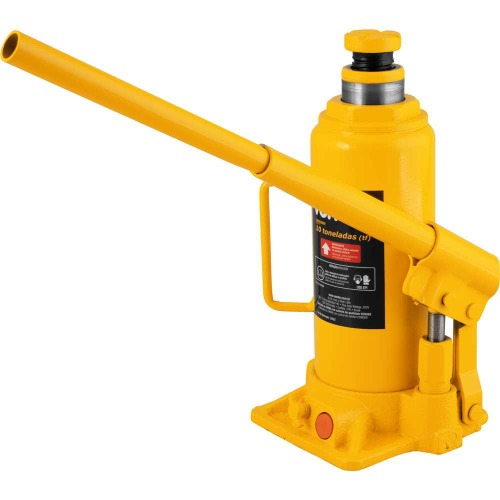 Macaco hidrulico tipo garrafa capacidade de 10 toneladas amarelo