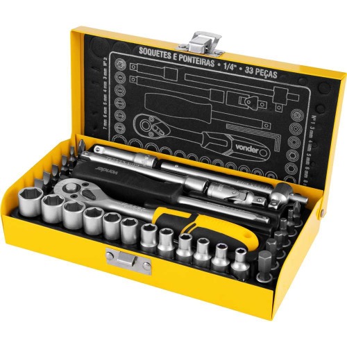 Jogo de soquetes e ponteiras encaixe de 1/4 Jogo de soquetes e ponteiras encaixe de 1/4