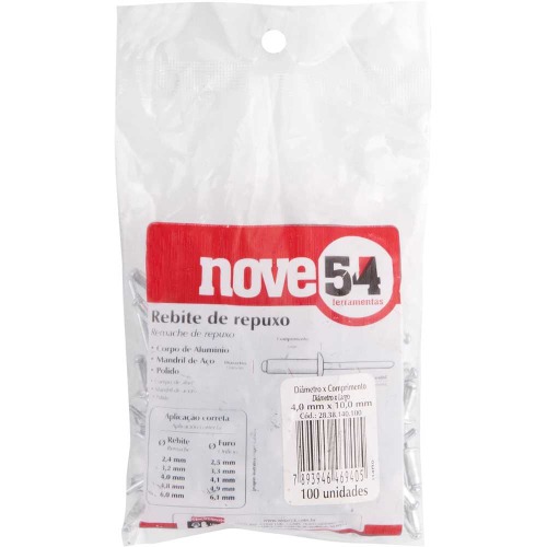 Rebite de repuxo em alumnio 4,0 x 10 mm com 100 peas