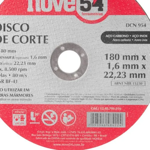 Disco de corte metal e inox 180 x 1,6 x 22,23 mm 