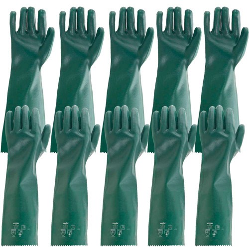 Kit 5 pares de luva pvc lisa com forro de algod�o 56 cm - PLV 0056