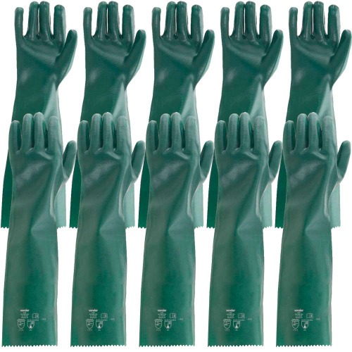 Kit 5 pares de luva pvc lisa com forro de algod�o 65 cm - PLV 0065