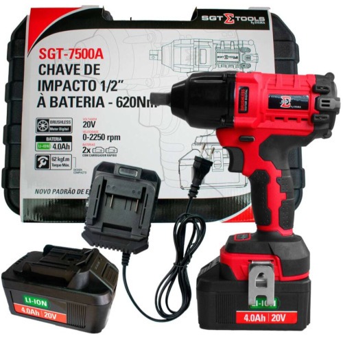 Chave de impacto a bateria 20V encaixe 1/2