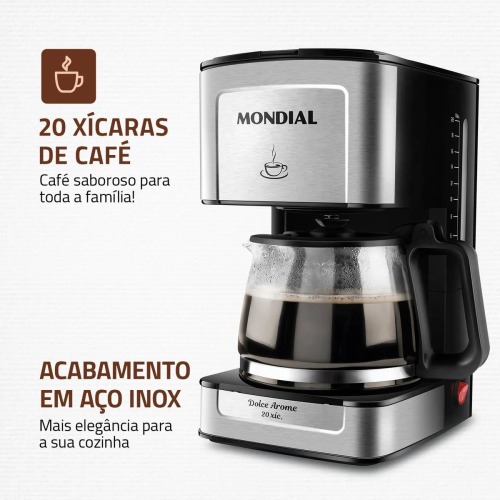 Cafeteira elétrica 550W jarra de vidro 20 xícaras Dolce Arome - C-43-20X-SI 110V Cafeteira elétrica 550W jarra de vidro 20 xícaras Dolce Arome - C-43-20X-SI 110V