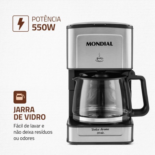 Cafeteira elétrica 550W jarra de vidro 20 xícaras Dolce Arome - C-43-20X-SI 110V Cafeteira elétrica 550W jarra de vidro 20 xícaras Dolce Arome - C-43-20X-SI 110V