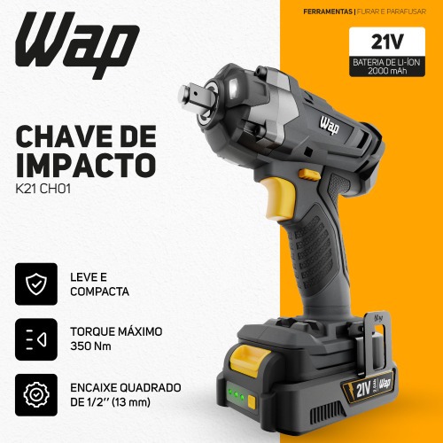 Chave de impacto a bateria 21V encaixe 1/2