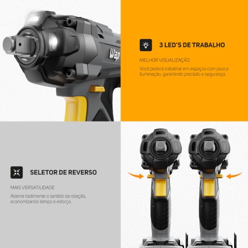 Chave de impacto a bateria 21V encaixe 1/2