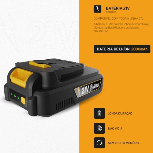 Chave de impacto a bateria 21V encaixe 1/2