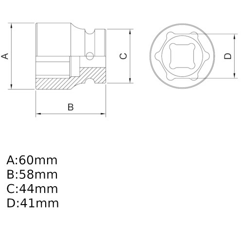 Soquete sextavado de impacto 41 mm encaixe 3/4