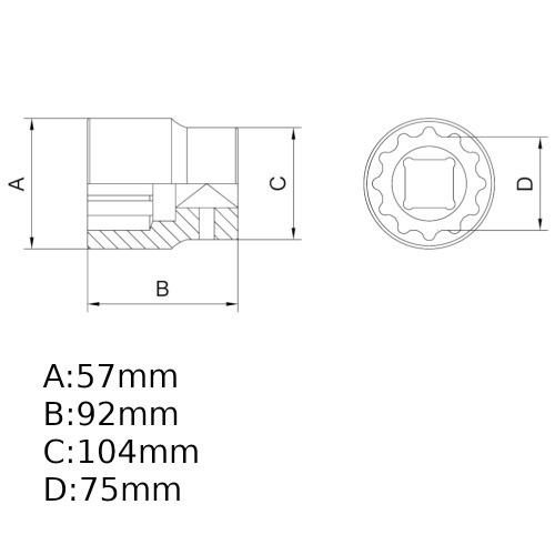 Soquete estriado 75 mm encaixe 1