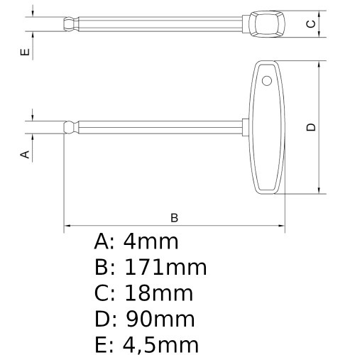 Chave allen abaulada 4 x 142 mm  cabo T ao cromo vandio
