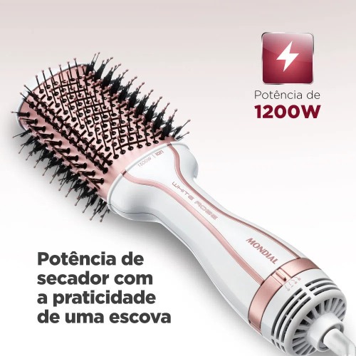 Escova secadora 1200W White Rose 3 em 1 - ES-50 110V/220V Escova secadora 1200W White Rose 3 em 1 - ES-50 110V/220V