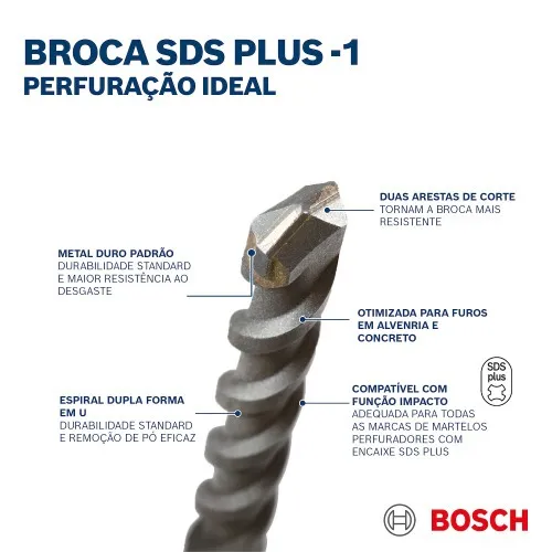 Broca de wídea para concreto 22 x 200 x 260 mm - SDS Plus