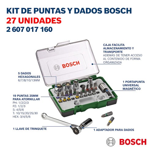 Jogo de pontas e soquetes para parafusar com 27 peças - Kits Extra Hard Jogo de pontas e soquetes para parafusar com 27 peças - Kits Extra Hard