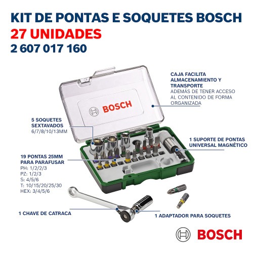 Jogo de pontas e soquetes para parafusar com 27 peças - Kits Extra Hard Jogo de pontas e soquetes para parafusar com 27 peças - Kits Extra Hard