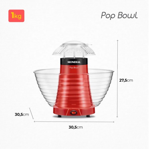 Pipoqueira elétrica  1.200W vermelha Pop Bowl PP-05   110V Pipoqueira elétrica  1.200W vermelha Pop Bowl PP-05   110V