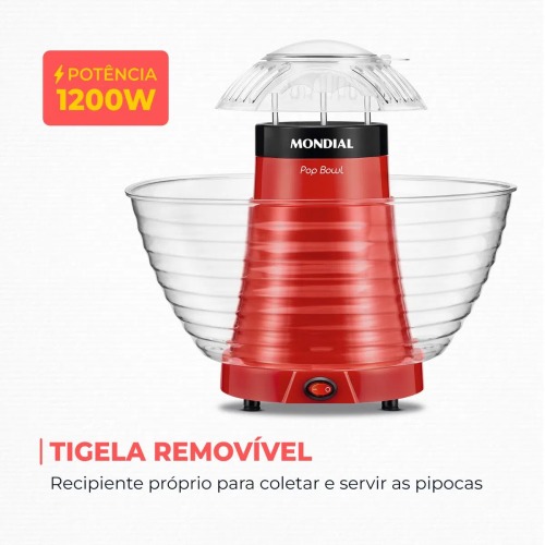 Pipoqueira elétrica  1.200W vermelha Pop Bowl PP-05   110V Pipoqueira elétrica  1.200W vermelha Pop Bowl PP-05   110V