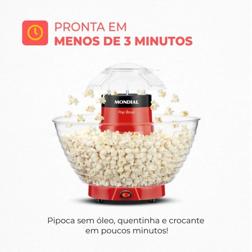 Pipoqueira elétrica  1.200W vermelha Pop Bowl PP-05   110V Pipoqueira elétrica  1.200W vermelha Pop Bowl PP-05   110V