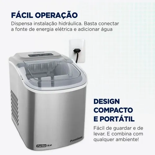 Máquina de Gelo 12 kg Turbo Ice Premium cinza MG-12-GI   220V