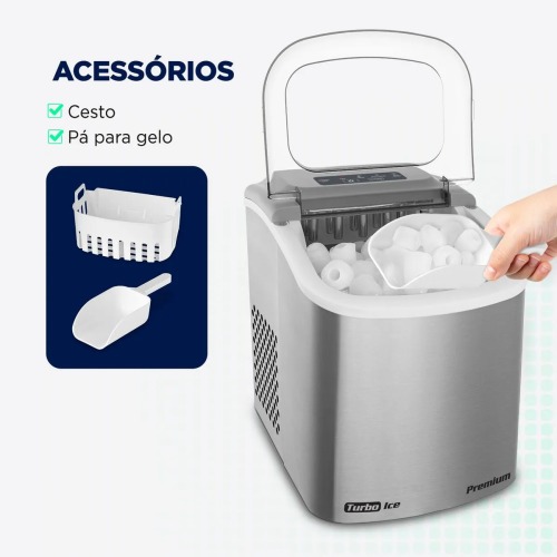Máquina de Gelo 12 kg Turbo Ice Premium cinza MG-12-GI   110V Máquina de Gelo 12 kg Turbo Ice Premium cinza MG-12-GI   110V