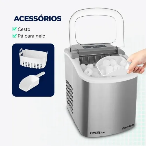 Máquina de Gelo 12 kg Turbo Ice Premium cinza MG-12-GI   220V