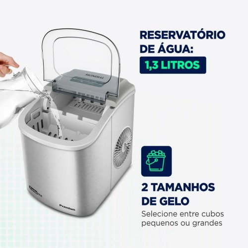 Máquina de Gelo 12 kg Turbo Ice Premium cinza MG-12-GI   110V Máquina de Gelo 12 kg Turbo Ice Premium cinza MG-12-GI   110V