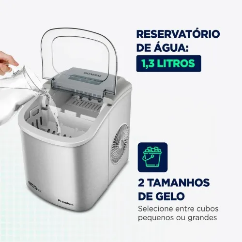 Máquina de Gelo 12 kg Turbo Ice Premium cinza MG-12-GI   220V