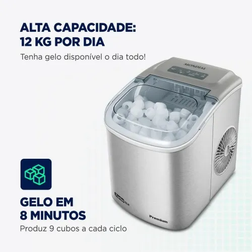 Máquina de Gelo 12 kg Turbo Ice Premium cinza MG-12-GI   220V