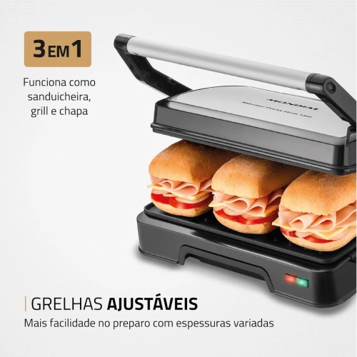 Sanduicheira Grill antiaderente 1000W Press duo 180-PG -01-180  110V Sanduicheira Grill antiaderente 1000W Press duo 180-PG -01-180  110V