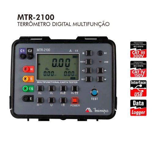 Terr�metro digital multifun��o LCD 4 digitos CAT III 300V CAT IV 150V -MTR-2100