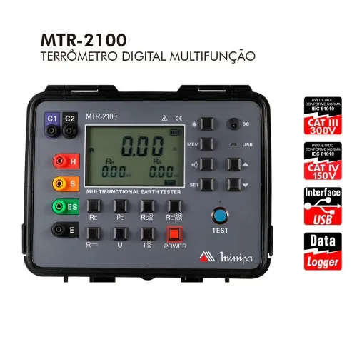 Terrômetro digital multifunção LCD 4 digitos CAT III 300V CAT IV 150V -MTR-2100