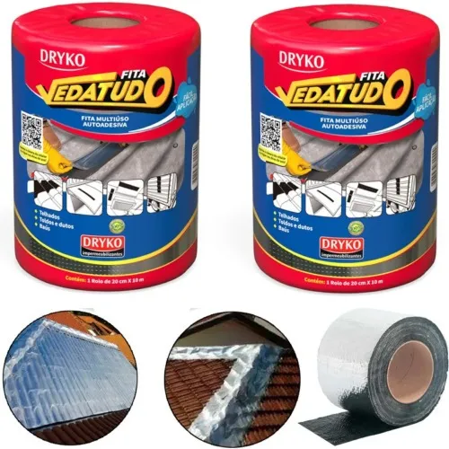 Kit 2 Fitas asfáltica auto adesiva aluminizada multiuso 20 cm x 10 m - VEDATUDO