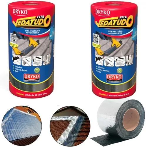 Kit 2 Fitas asfáltica auto adesiva aluminizada multiuso 30 cm x 10 m - Vedatudo