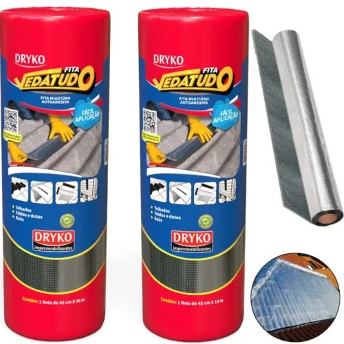 Kit 2 Fitas asfáltica auto adesiva aluminizada multiuso 45 cm x 10 m - Vedatudo