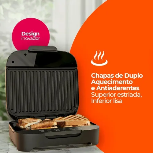 Sanduicheira Grill antiaderente 750W com botão liga/desliga Click - SAN400  110V