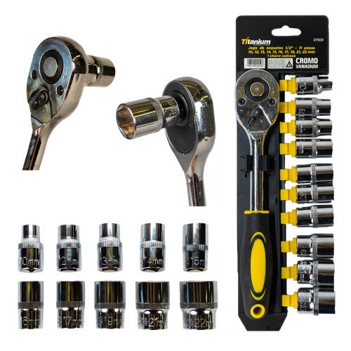 Jogo de soquete sextavado 10 a 22 mm encaixe 1/2