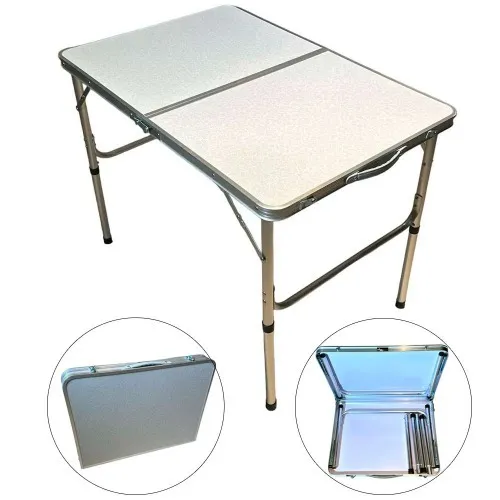 Mesa de alumínio dobrável com tampão de mdf 90 x 60 x 40/68,5cm - 07679