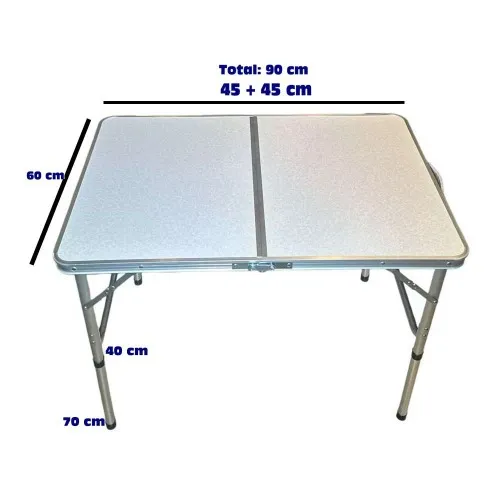 Mesa de alumínio dobrável com tampão de mdf 90 x 60 x 40/68,5cm - 07679