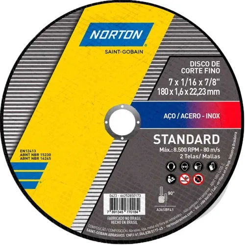 Disco de corte para metal e inox 7 x 1,6 x 7/8