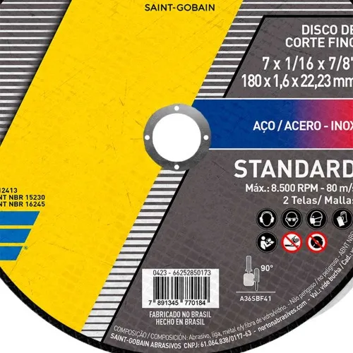 Disco de corte para metal e inox 7 x 1,6 x 7/8