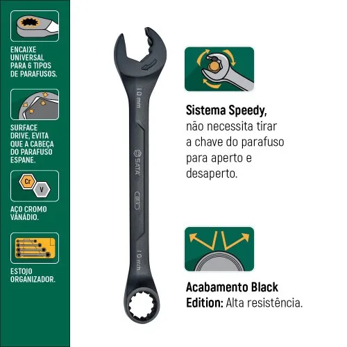 Jogo de chave combinada 8 a 17 mm multiencaixe 7 peças - Speedy X6